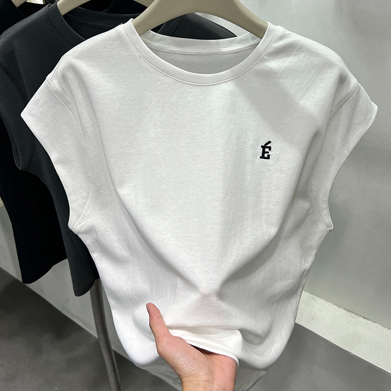 純棉後包條200克精梳緊密 新款短袖t恤女刺繡飛飛袖 天貓質量