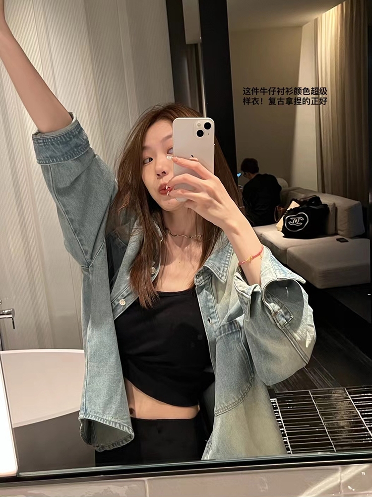 OPENING自製 牛仔外套女2024新款設計感小眾襯衫小個子春秋寬鬆薄