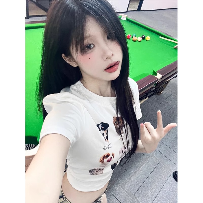 純棉210克40支奧代爾帶彈力直播品質前 印花修身短袖t恤女