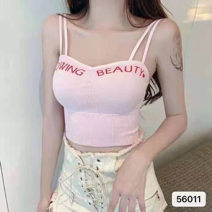 韓版美背無痕修身字母印花內搭外穿吊帶背心