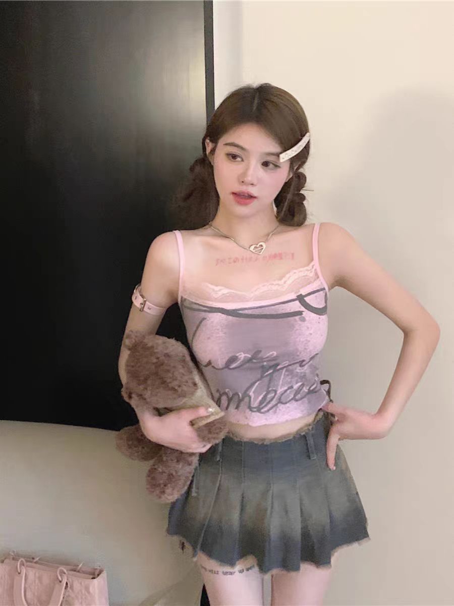 260隨心裁美式辣妹修身蕾絲邊吊帶無袖內搭背心