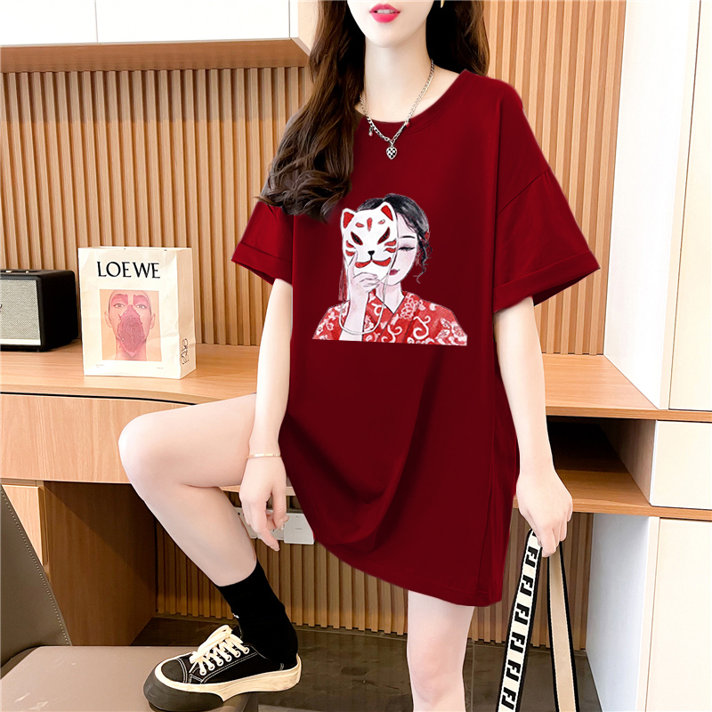 官圖純棉/夏季2024超火設計印花圓領短袖T恤女