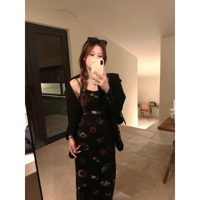 烏77復古辣妹碎花吊帶裙女純欲修身顯瘦百搭包臀小個子連衣裙早春