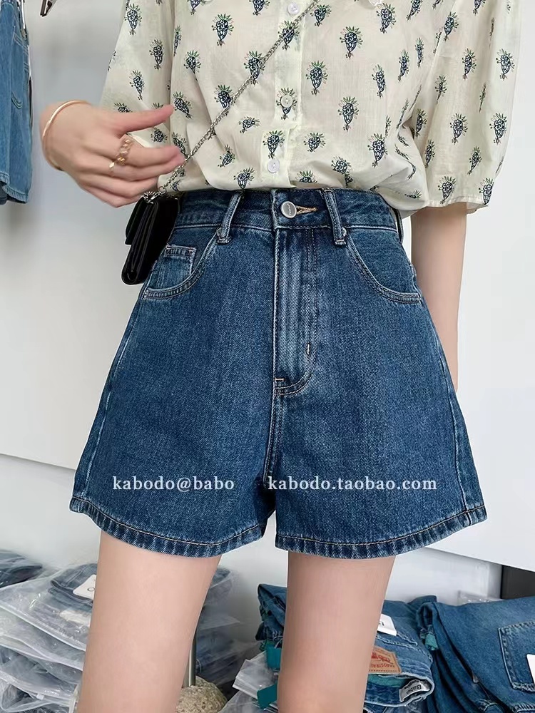 Kabodo0859牛仔短褲女卡布夏熱褲歐貨高腰薄款A字闊腿褲