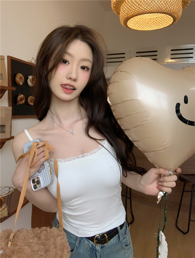 Real shot~Double cute knitted camisole in summer with super hot Thai internet celebrity sleeveless top