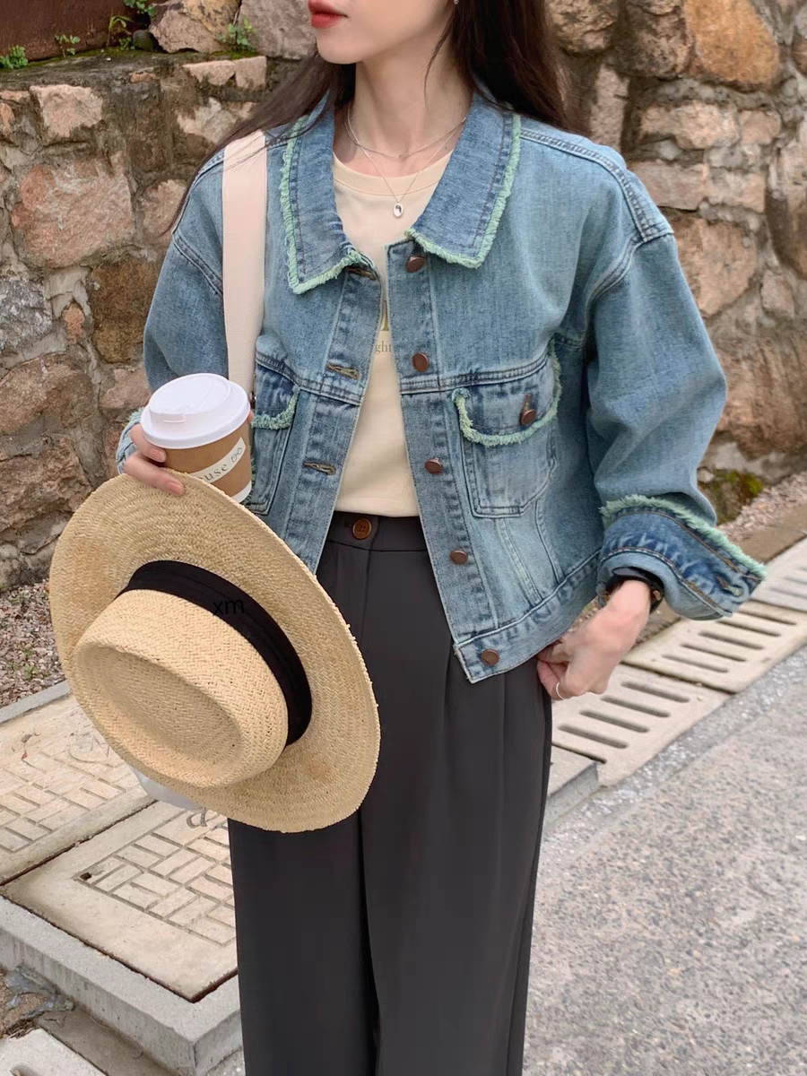 BRIVIN淺藍色復古風牛仔外套女春秋2024新款韓系休閒寬鬆短款上衣