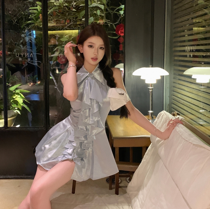 實拍 早春辣妹收腰襯衫領荷葉邊顯瘦網紅性感小眾上衣
