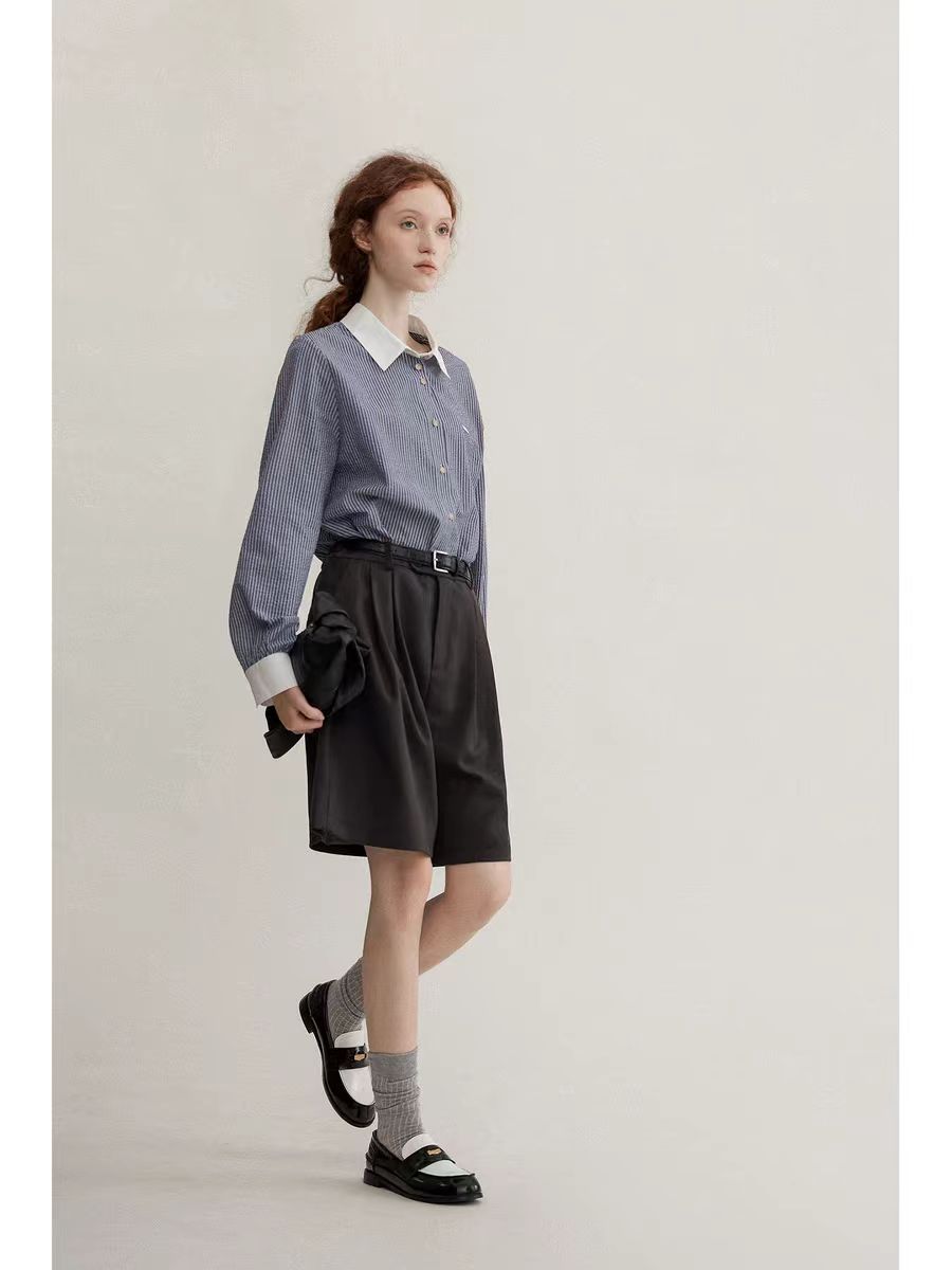 SONDER 2024aw 兩色領口撞色雙色條紋袖口扣袢口袋通勤襯衫上衣