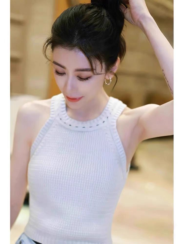 浪姐賈靜雯同款米白色吊帶背心夏季辣妹純欲風短款緊身顯瘦上衣女