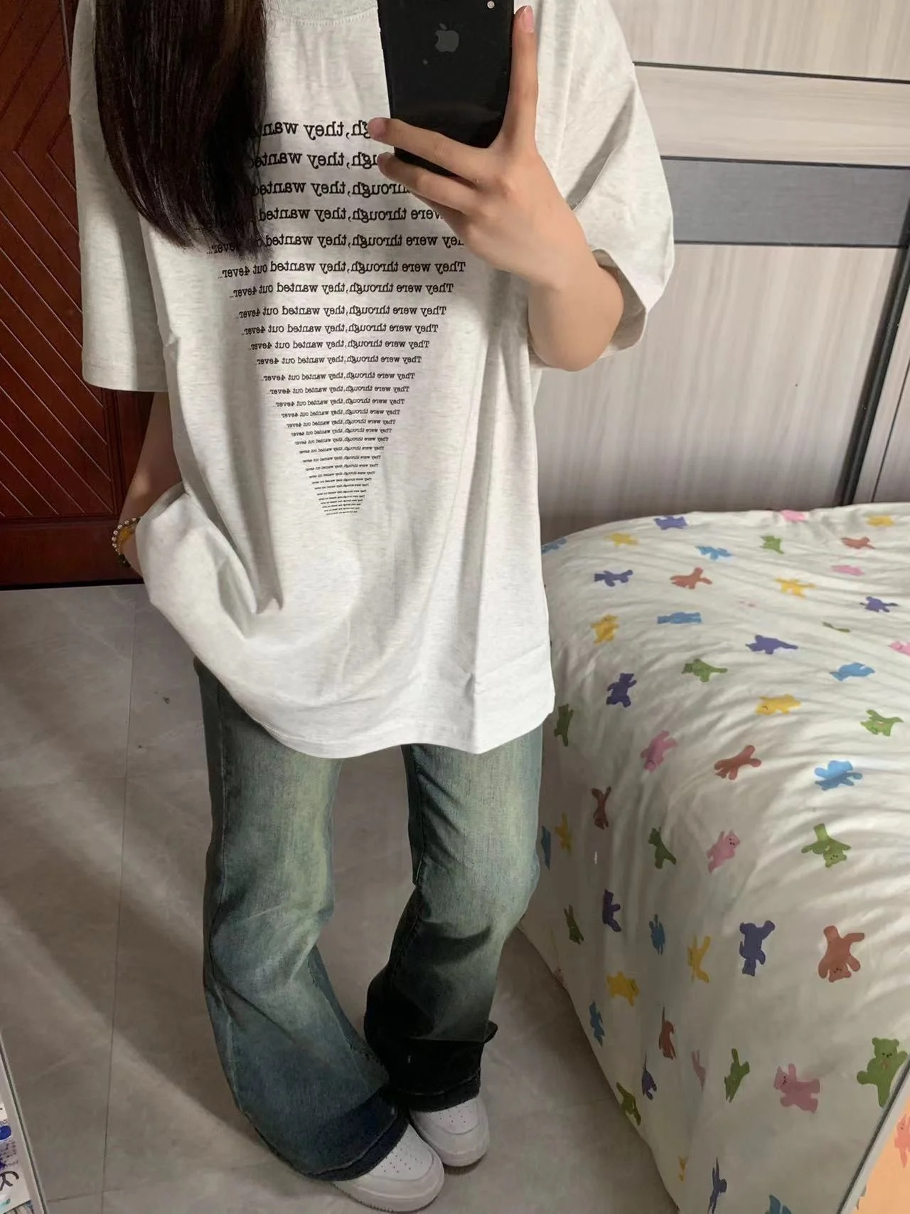 高品質純棉200克精梳緊密100%棉直播同品前印花寬鬆短袖t恤女