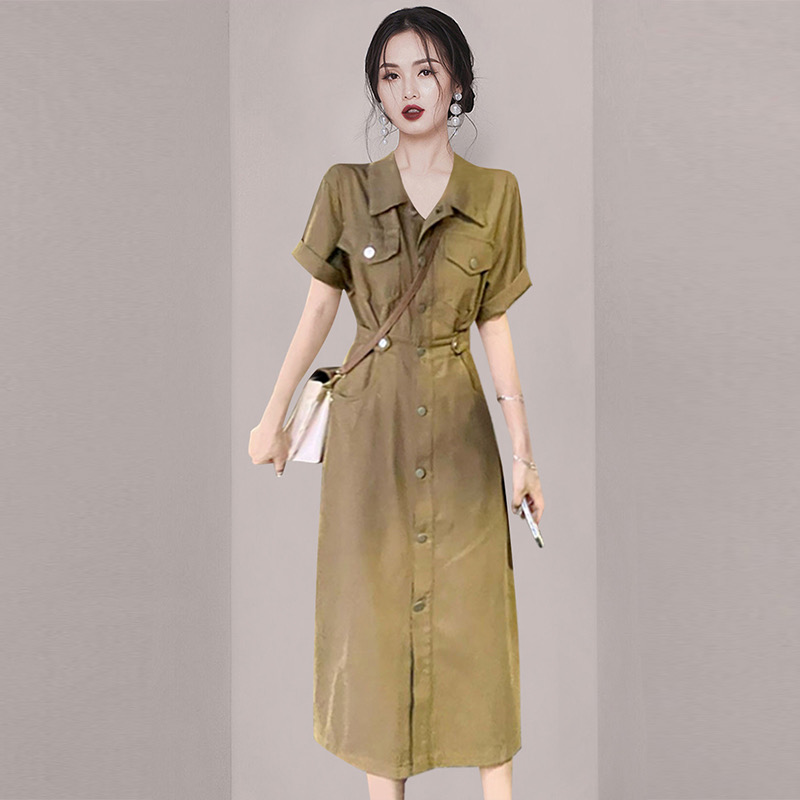 法式復古氣質通勤襯衫連衣裙2024夏季新款女裝高級感顯瘦收腰裙子