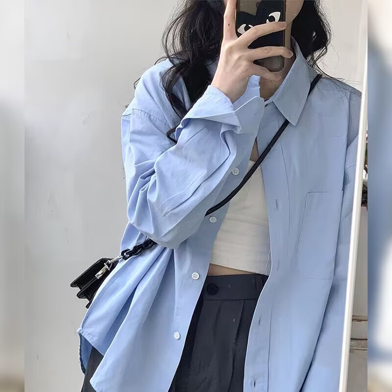 春裝女2024年新款藍色襯衫女設計感小眾法式襯衣長袖早春chic上衣