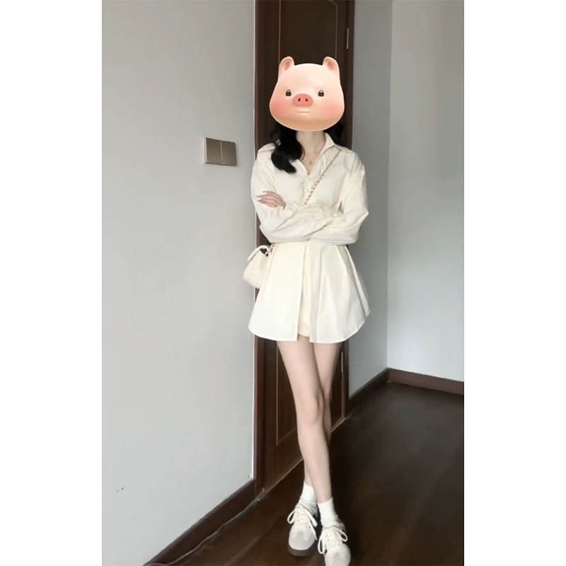 法式小眾設計polo領襯衫連衣裙女春季2024新款收腰襯衣辣妹短裙子