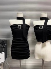 LiNa Lina New Autumn/Winter Small Classic French Heavy Work Diamond Pure Desire Hot Girl Bralette Dress for Women