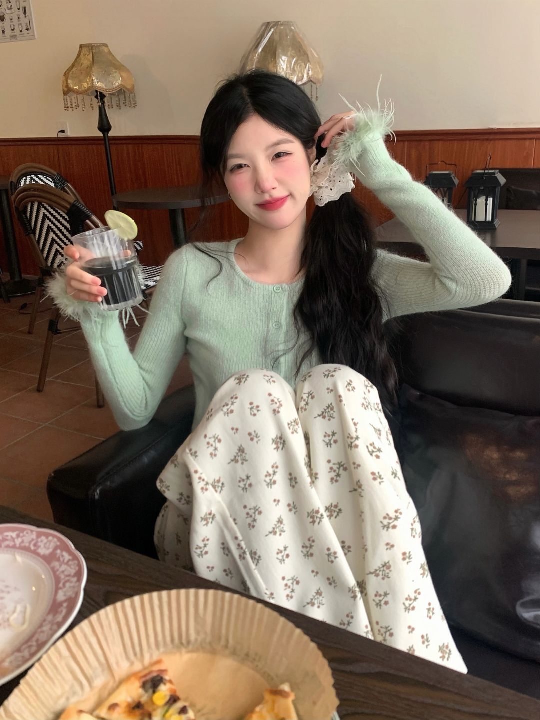 法式馬海毛拼接短款毛衣開衫女2024春裝今年流行修身顯瘦針織上衣