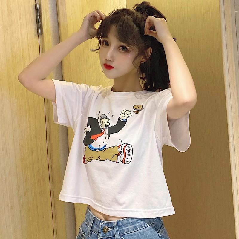 ins短袖t恤女韓版潮寬鬆百搭慵懶風chic港味復古短款上衣服