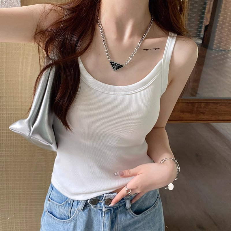 灰色吊帶帶胸墊女內搭打底上衣夏季外穿2024新款美背背心文胸一體