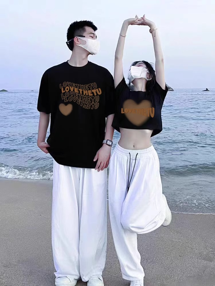 超火不一樣夏裝純棉t恤小眾一長一短高級感網紅ins情侶裝潮流半袖