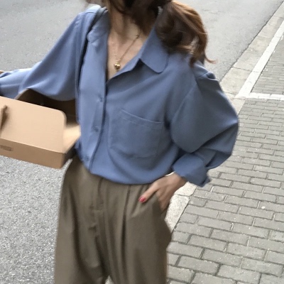 設計感小眾復古港味香芋紫色襯衫女上衣絲滑垂感長袖冷淡風襯衣夏