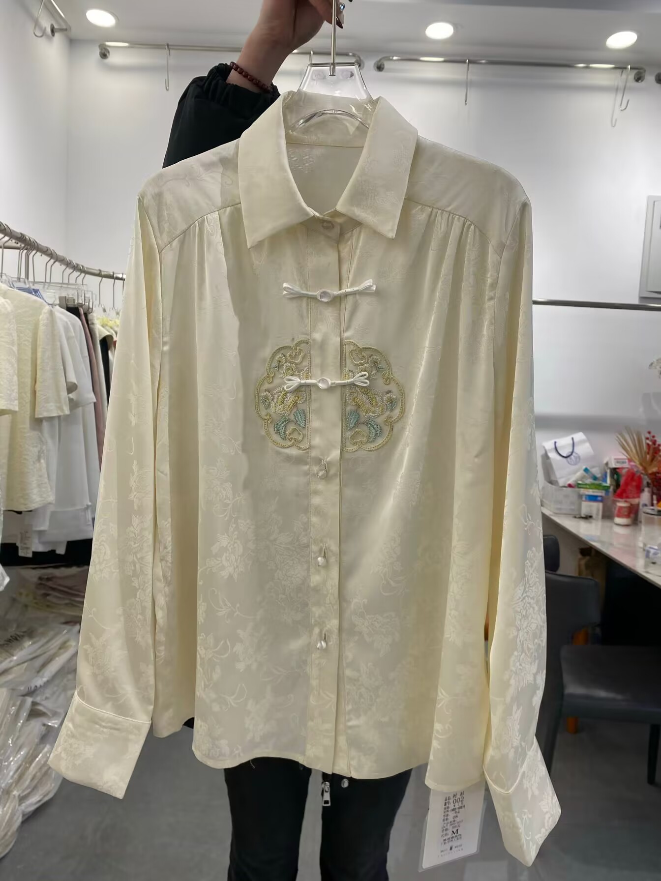 重工刺繡提花真絲襯衫2024春季新款新中式國風氣質高級感長袖襯衣