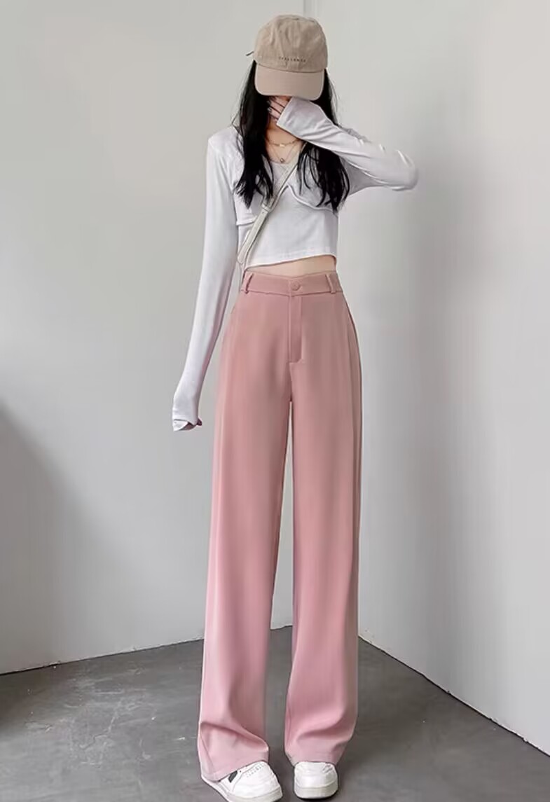 西裝褲高級感垂感女春秋2024新款顯瘦休閒直筒高腰窄版闊腿褲