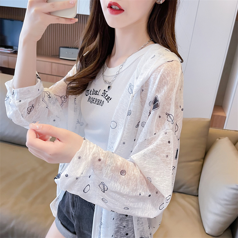 實拍#冰絲納米絲薄款中長款寬鬆開衫拉鏈防曬衣連帽外套女