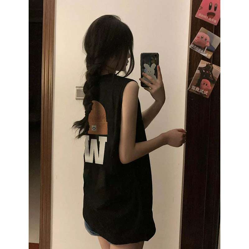 美式吊帶小背心女夏季外穿寬鬆休閒運動坎肩無袖t恤純棉上衣