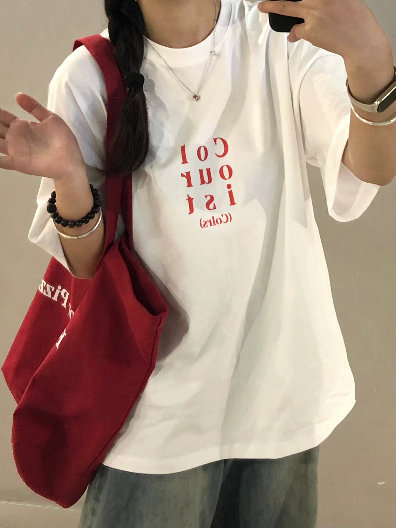 高品質純棉200克精梳緊密100%棉直播同品前印花寬鬆短袖t恤女