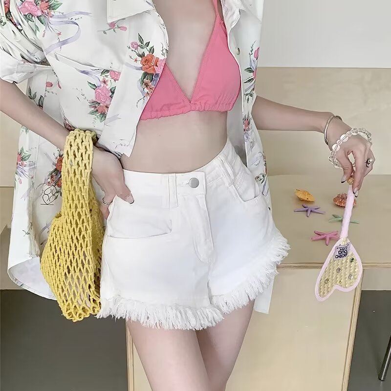 文藝日系簡約闊腳褲女牛仔褲潮流ins新款春秋高腰慵懶短褲氣質