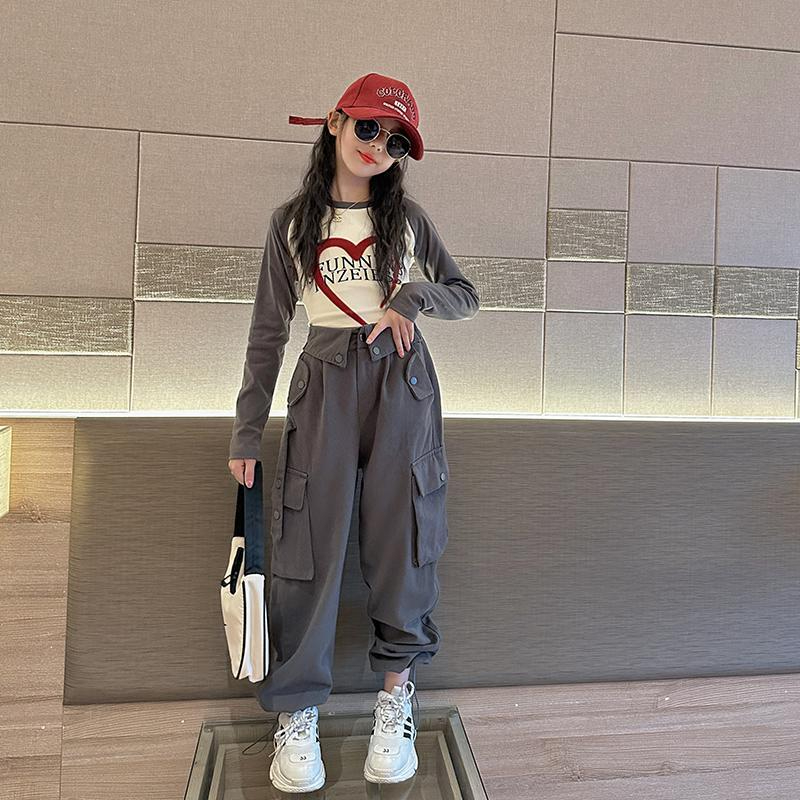 兒童秋季套裝2024新款女孩長袖潮服初秋韓系童裝女童工裝褲兩件套