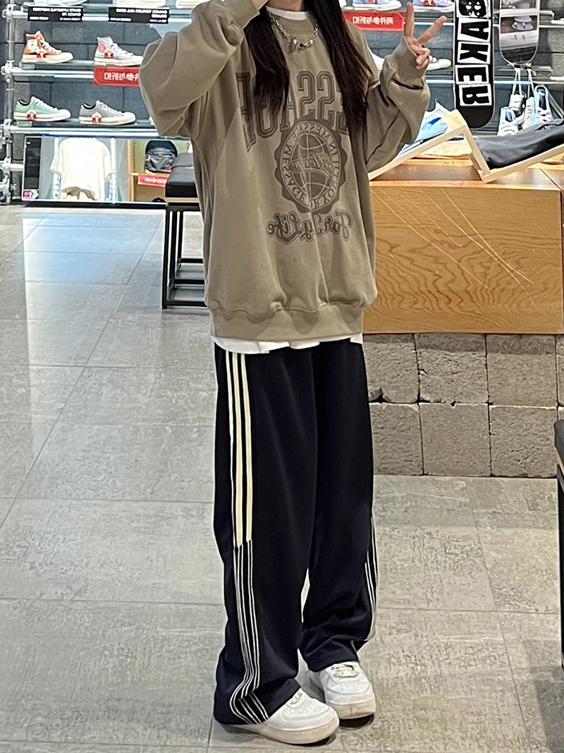 實拍  2種質量  春季季美式條紋休閒運動褲女