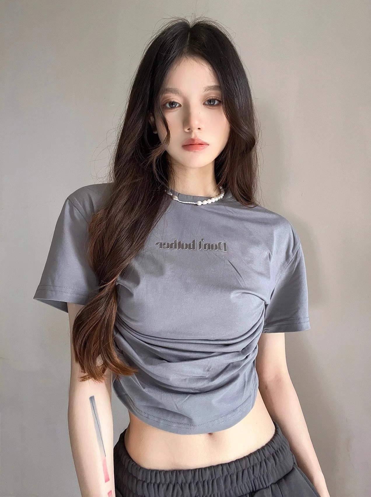 Official picture 40 count 210g pure cotton Korean design simple letters slimming short-sleeved T-shirt