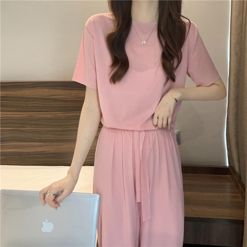 實拍 夏季韓版新款糖果色寬鬆慵懶軟糯涼涼居家服睡衣兩件套