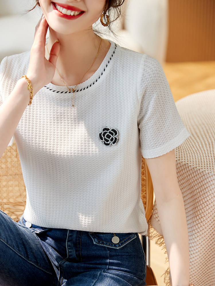 韓版圓領短袖T恤女春裝2024年夏季新款時尚套頭寬鬆減齡氣質上衣