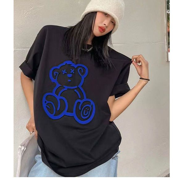 立體小熊印花短袖T恤女寬鬆時尚簡約設計感上衣