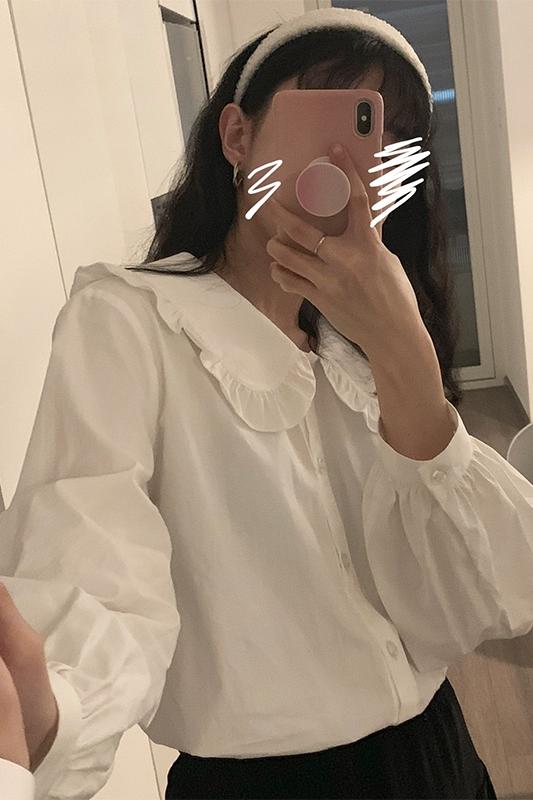 娃娃領襯衫女秋冬新款設計感小眾洋氣減齡長袖內搭白色襯衣女