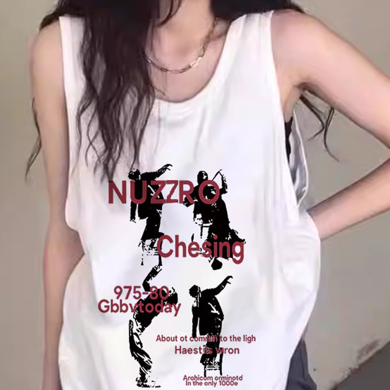 210克後包條 春夏季寬鬆純棉印花無袖背心女