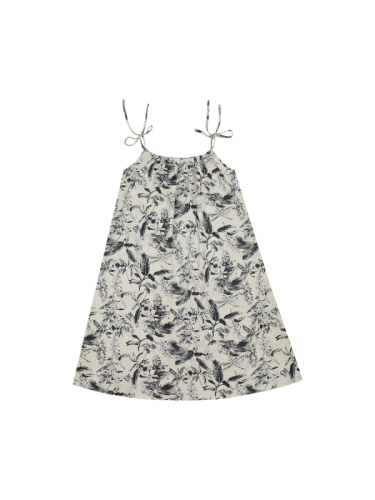 Ink printed suspender skirt beach skirt 2024 summer women's retro floral dress mid-length skirt