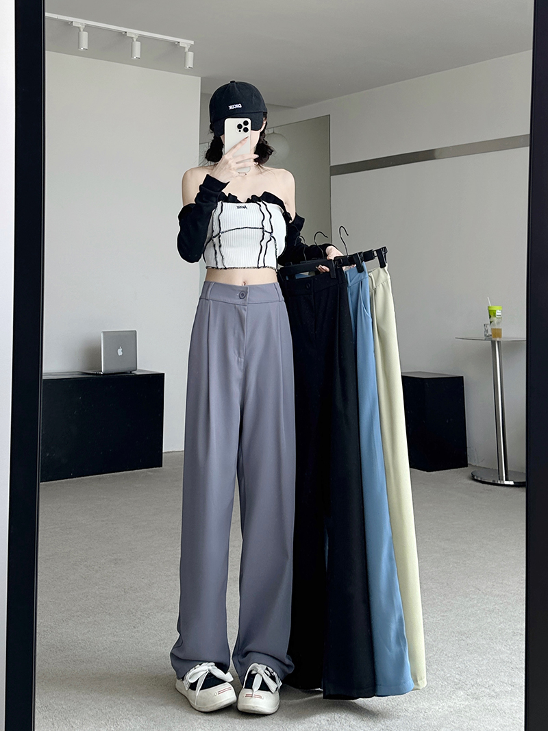 Real shot of long silk suit in 7 colors, spring suit trousers, drapey wide-leg trousers for women