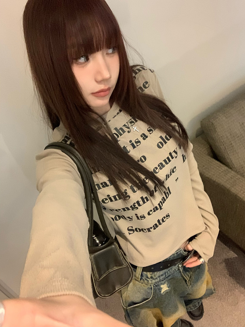 實拍  春季新款韓版字母印花修身顯瘦內搭打底衫上衣女