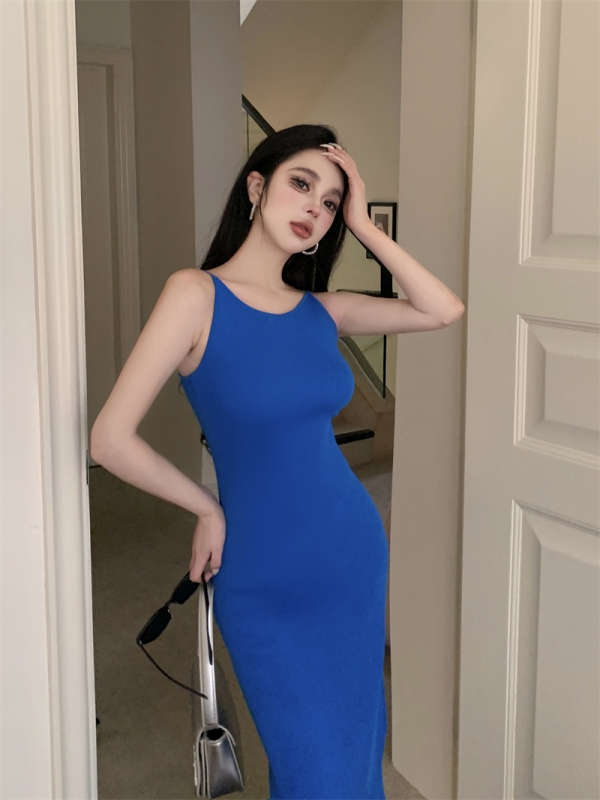 實拍 法式辣妹性感修身顯瘦氣質包臀長裙針織吊帶連衣裙子女