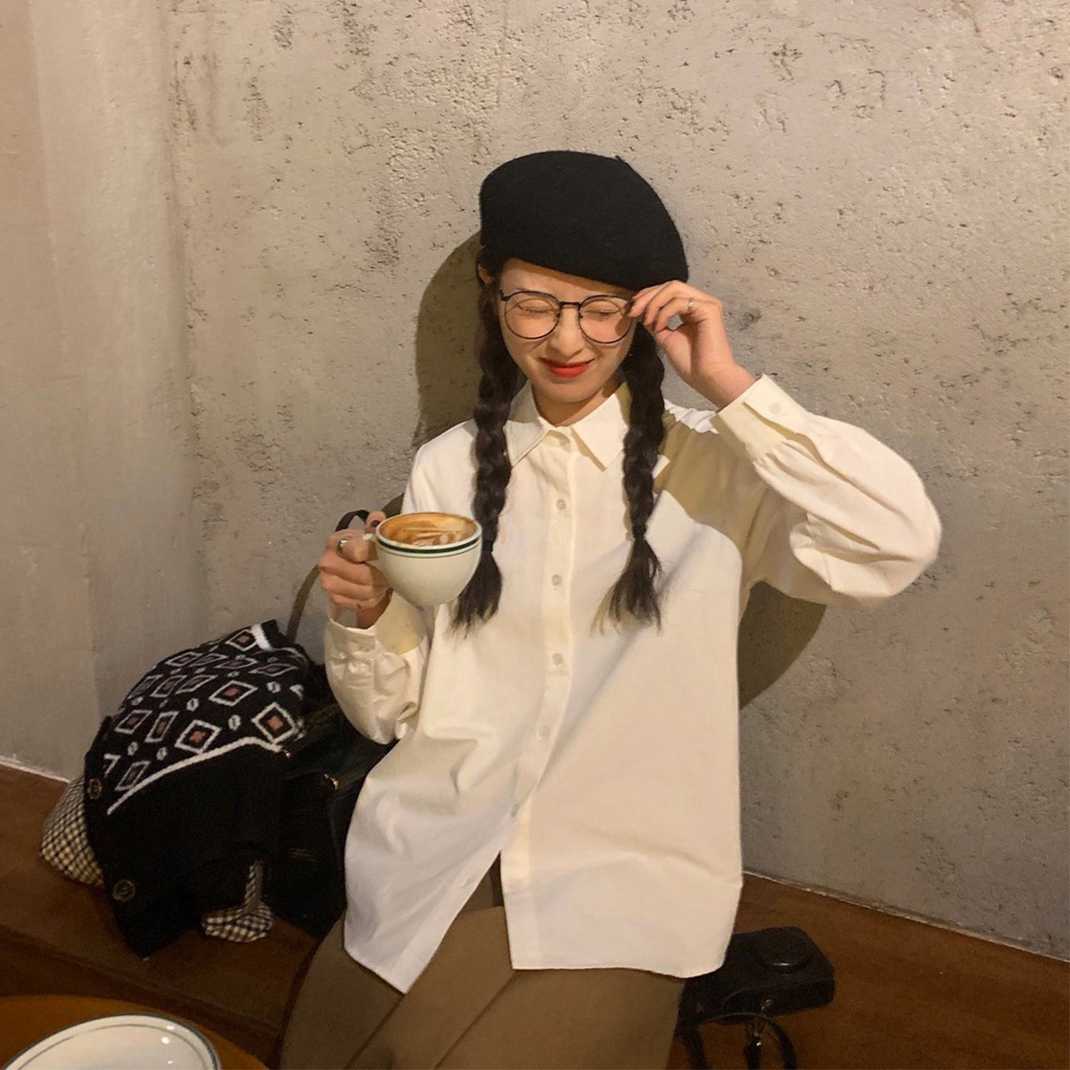Pure cotton early spring new Japanese versatile basic inner layering retro basic white shirt shirt for women