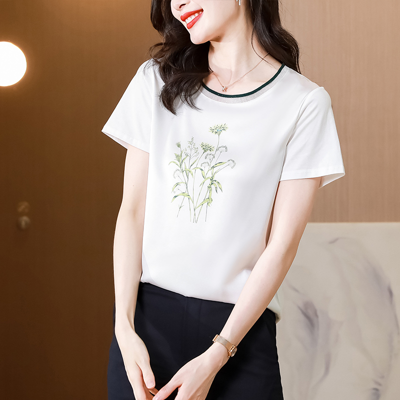 實拍印花T恤女長袖2024夏季新款圓領清新文藝棉質上衣女