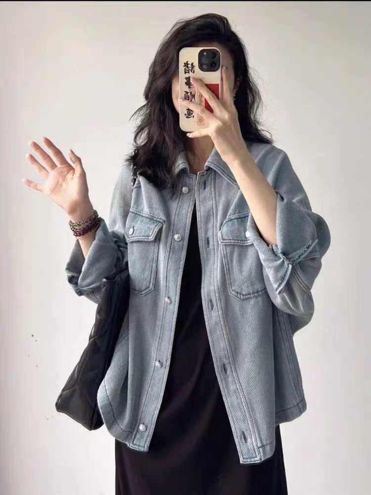 牛仔外套女新款2024春秋港味復古寬鬆百搭外衣時尚氣質顯瘦夾克衫