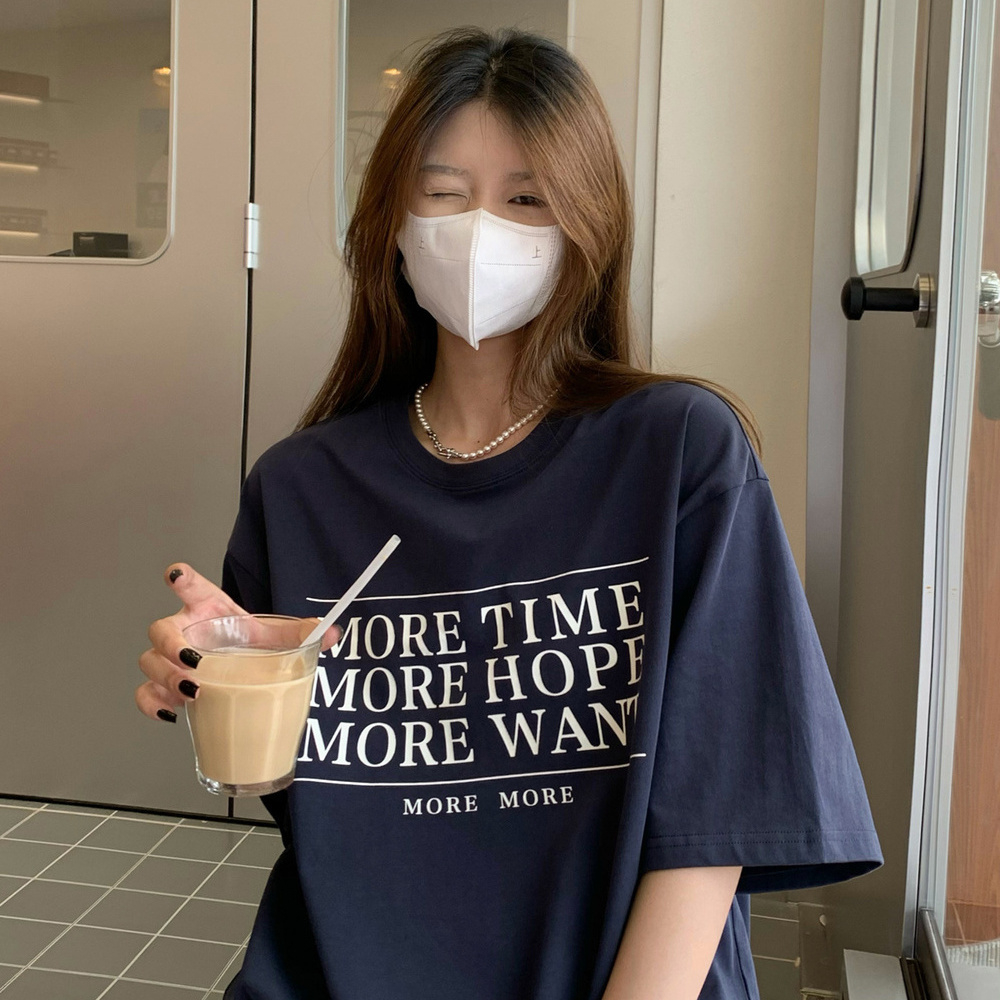 夏季新款慵懶風字母印花短袖T恤女寬鬆百搭休閒打底上衣體