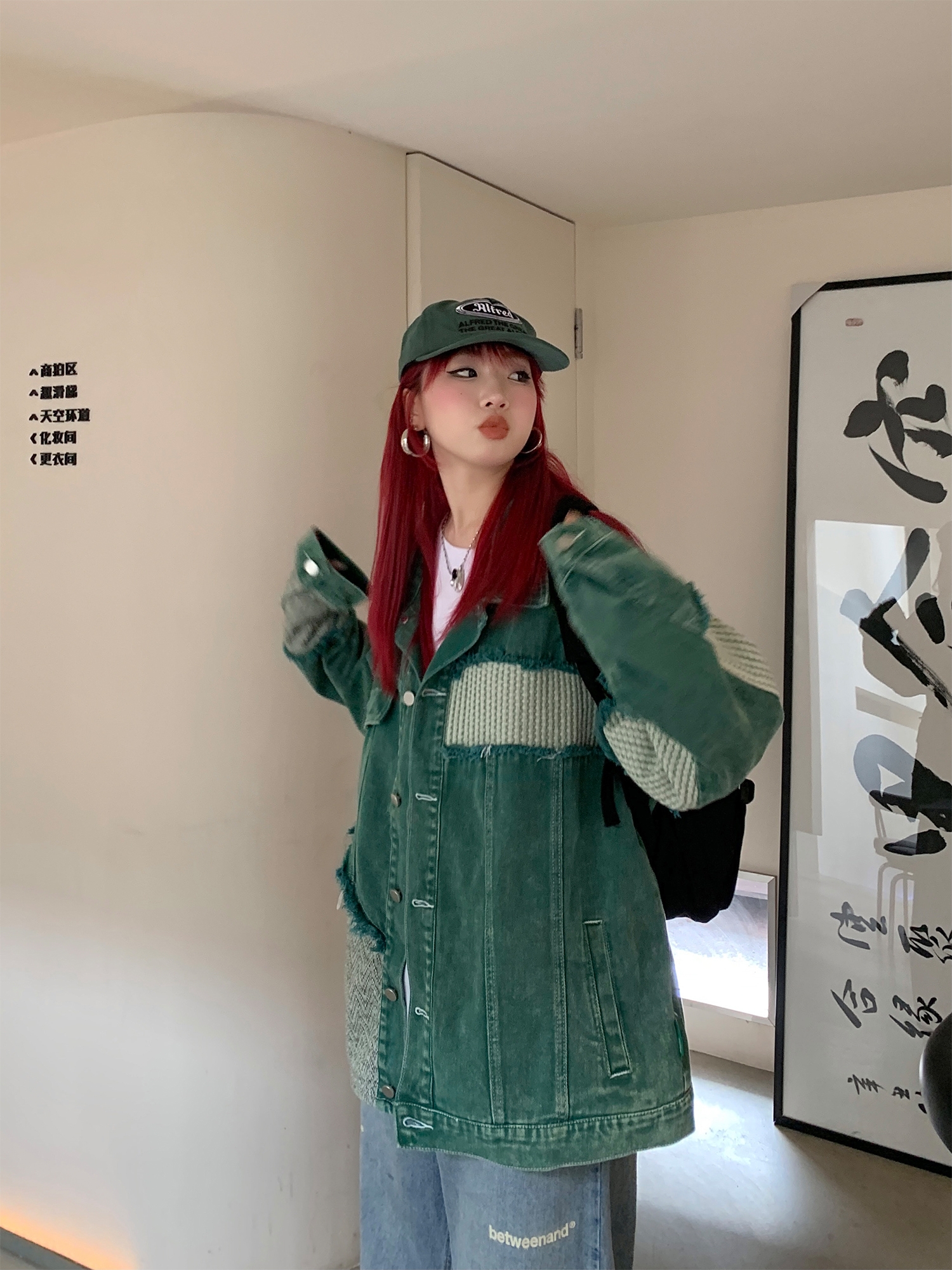 美式復古做舊拼接牛仔外套女款2024新款秋季寬鬆水洗春秋夾克ins