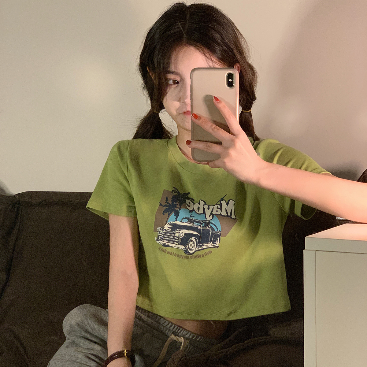實拍# 甜辣風小個子正肩露臍短款短袖T恤女夏