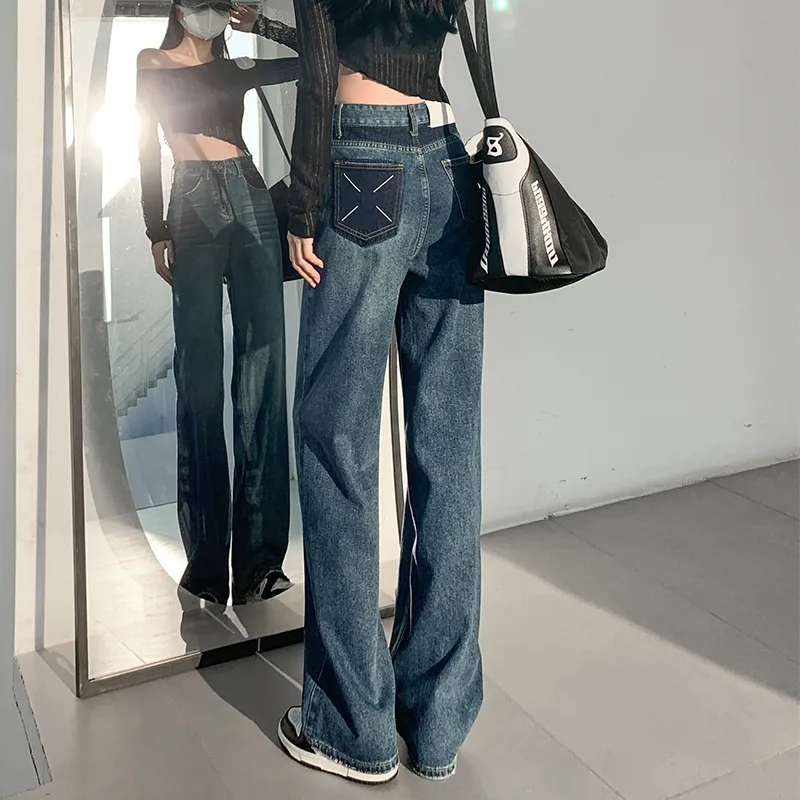 High-waisted jeans for women, spring new fashion design, niche loose straight pants, versatile casual wide-leg pants