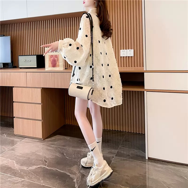 | 官圖 | 夏季寬鬆POLO領百搭薄款開衫防曬服外套襯衫女潮