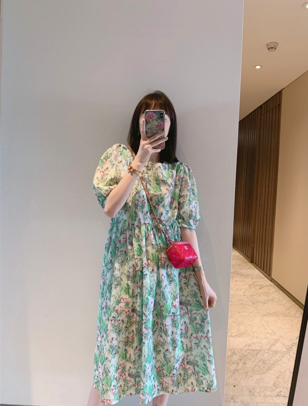 新款女裝小個子高級感小眾法式復古長裙泡泡袖碎花連衣裙子夏